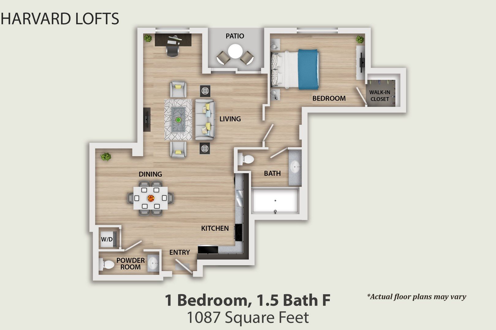 1 Bedroom, 1.5 Bathroom F Floor Plan 6